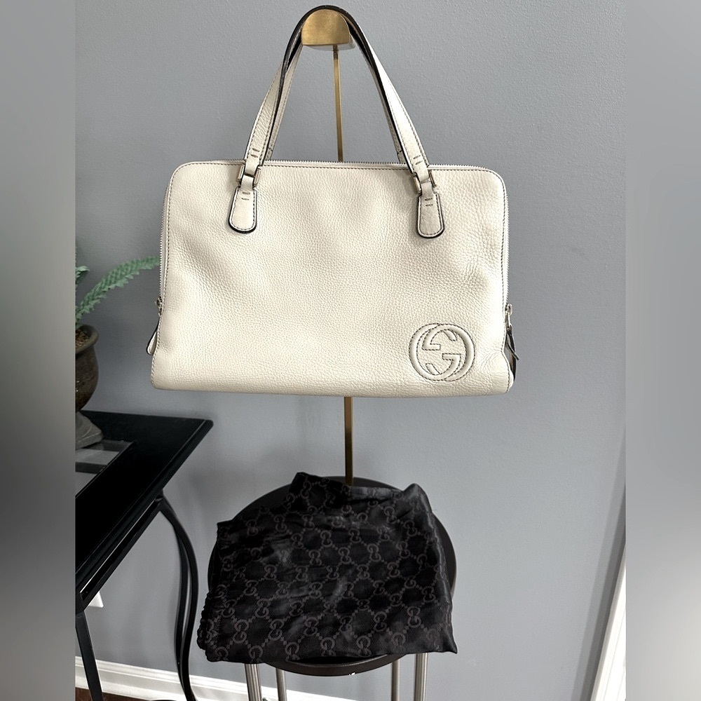 💙 Gucci Interlocking Off-White Medium Label Bag with Dust Bag - Authentic